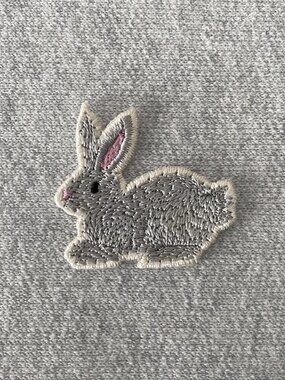 1 Embroidered Little Grey Bunny Iron-on Patch 3.6cm x 3.3cm